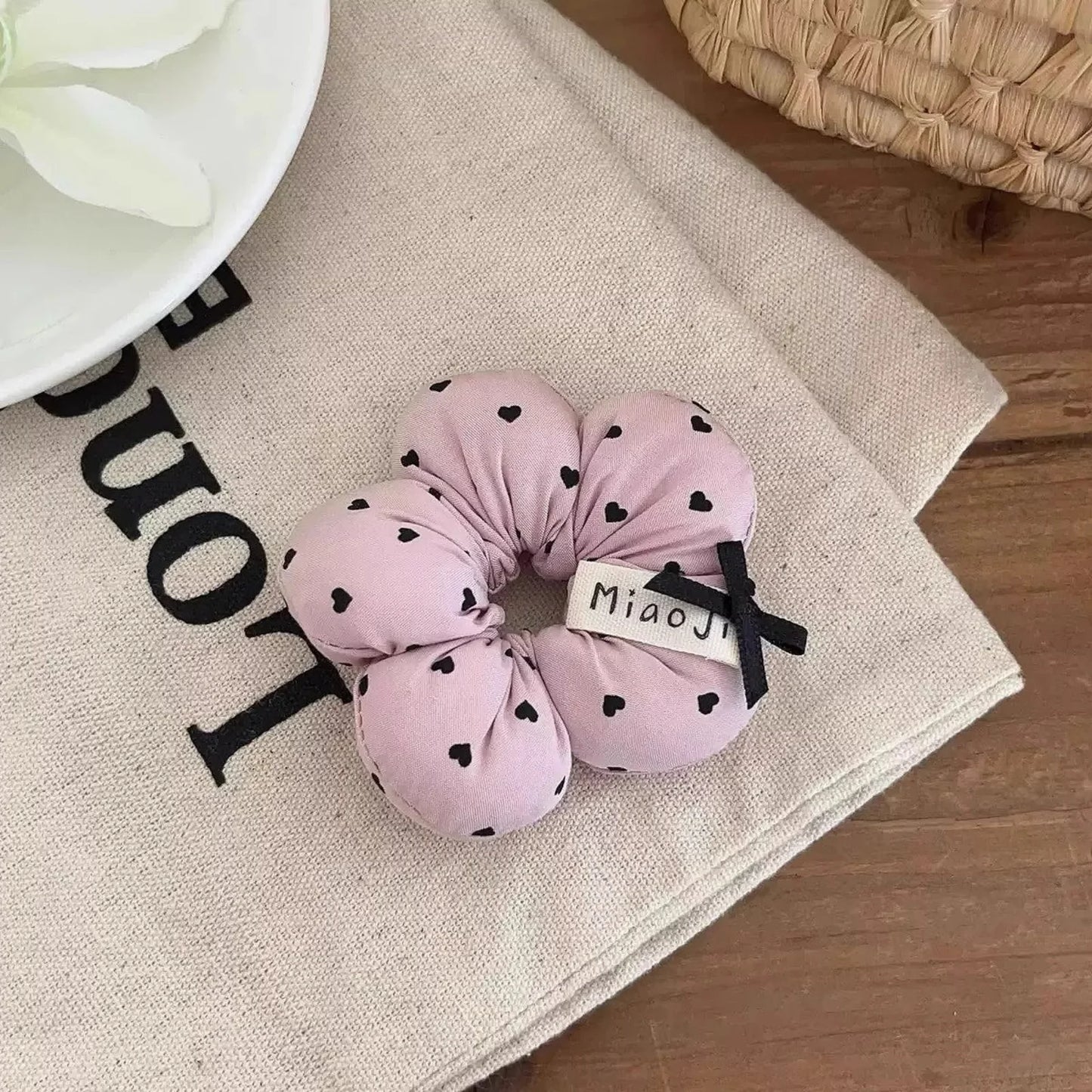 1PC　Cute Flower - Shaped Hair Scrunchies for Kids, Heart - Printed Elastic Hair Ties, Sweet Hair Accessories for Girls