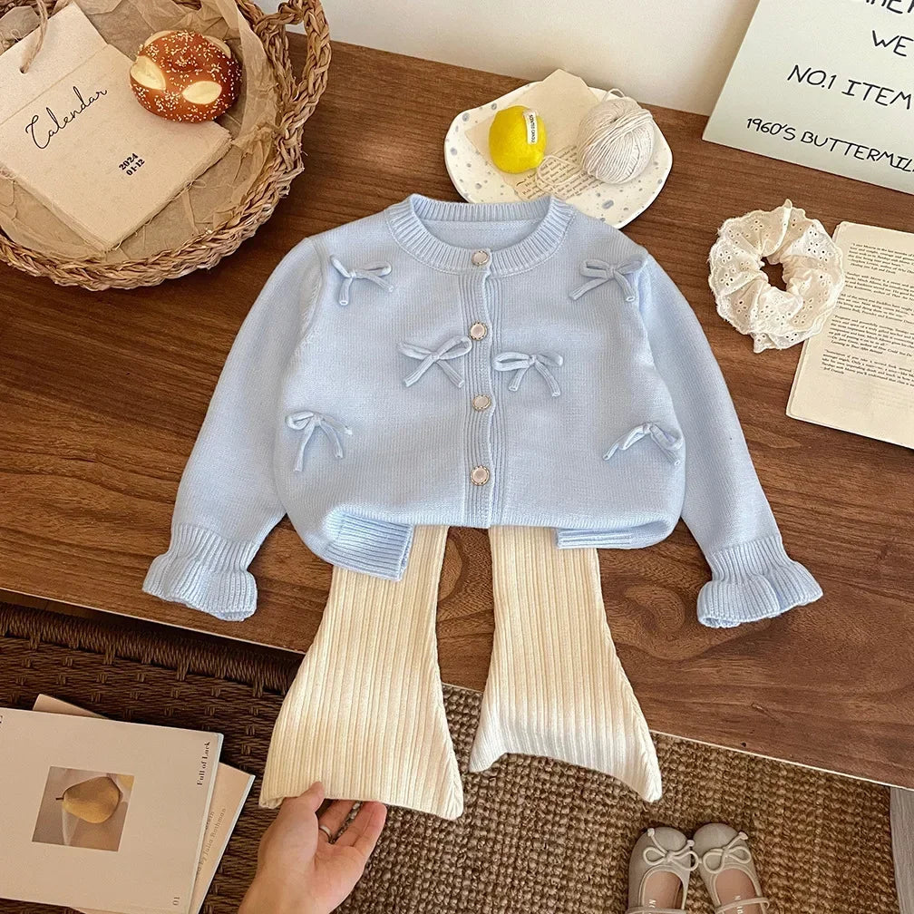 Childrens Clothing 2025 Autumn and Winter New Item Girls Bow Knit Cardigan Sweater Jacket Cute Baby Sweet Top Fashion