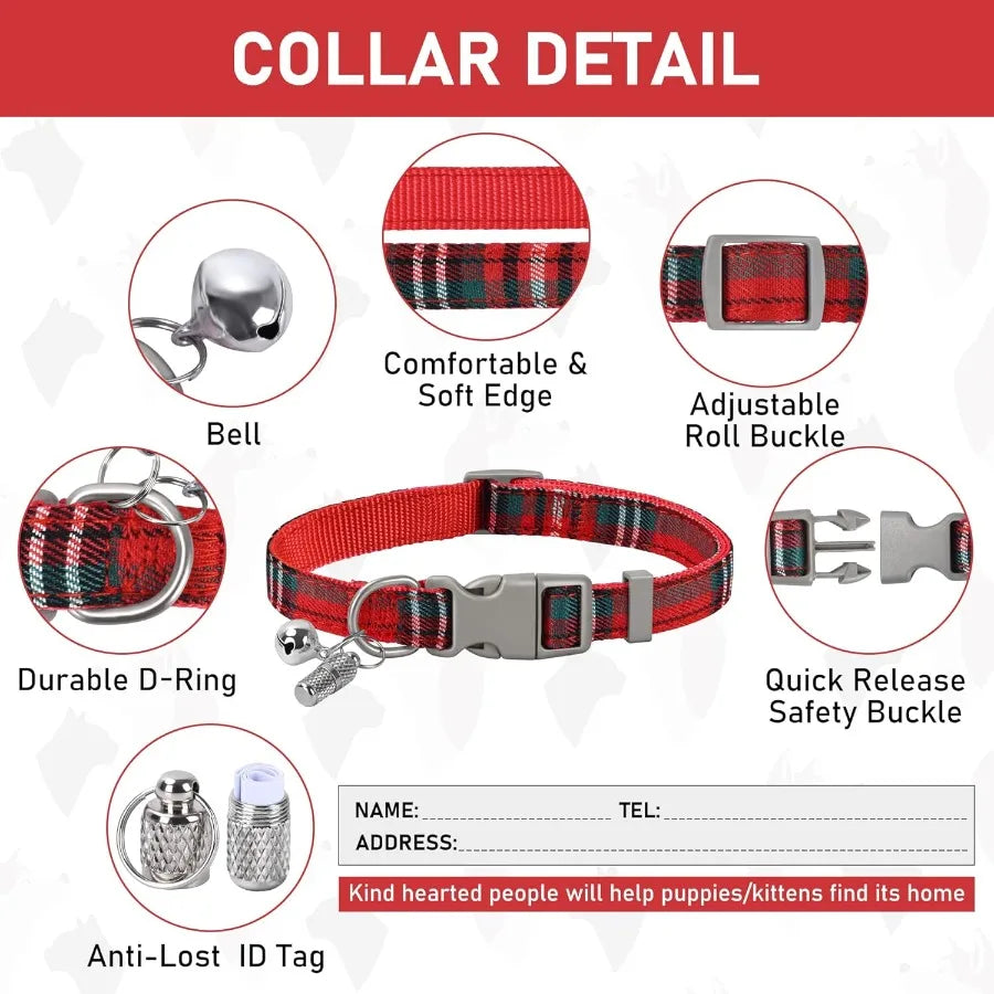 Small Dog Harness Collar and Leash Set for Puppy Cats Kitten Rabbit with Soft Mesh Adjustable Vest Design in Plaid Reflective P
