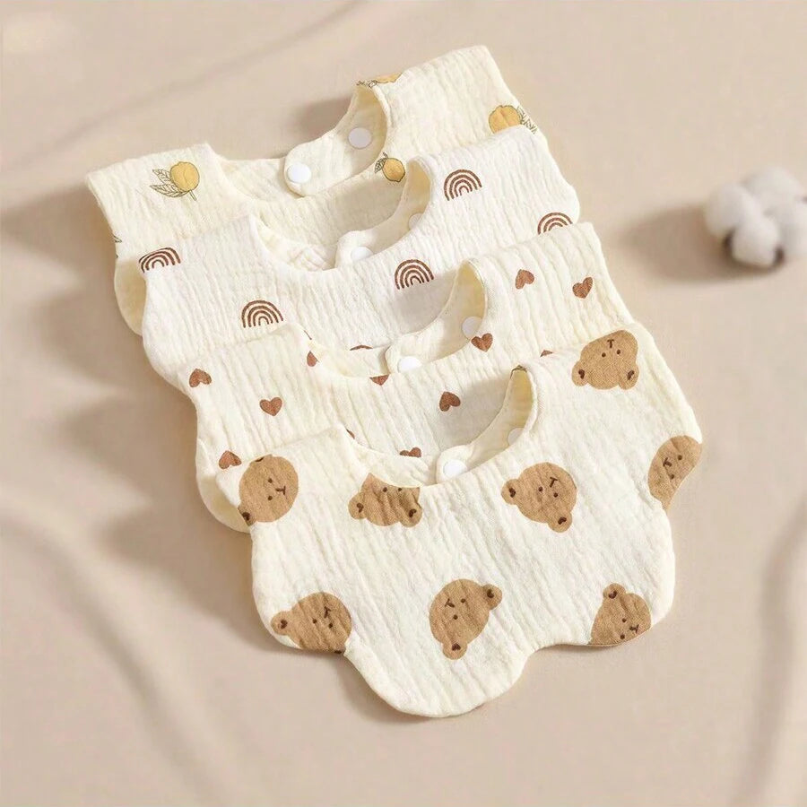 4Pcs Ultra-Soft and Comfortable Baby Bibs, Suitable for Ages 0-3, with Snap Button Design, Washable-Machine Washable, Newborn Gauze Drool Bibs-Waterproof Spit-Up Bibs for Babies, Ultra-Soft Autumn and Winter Bibs, Perfect Bab