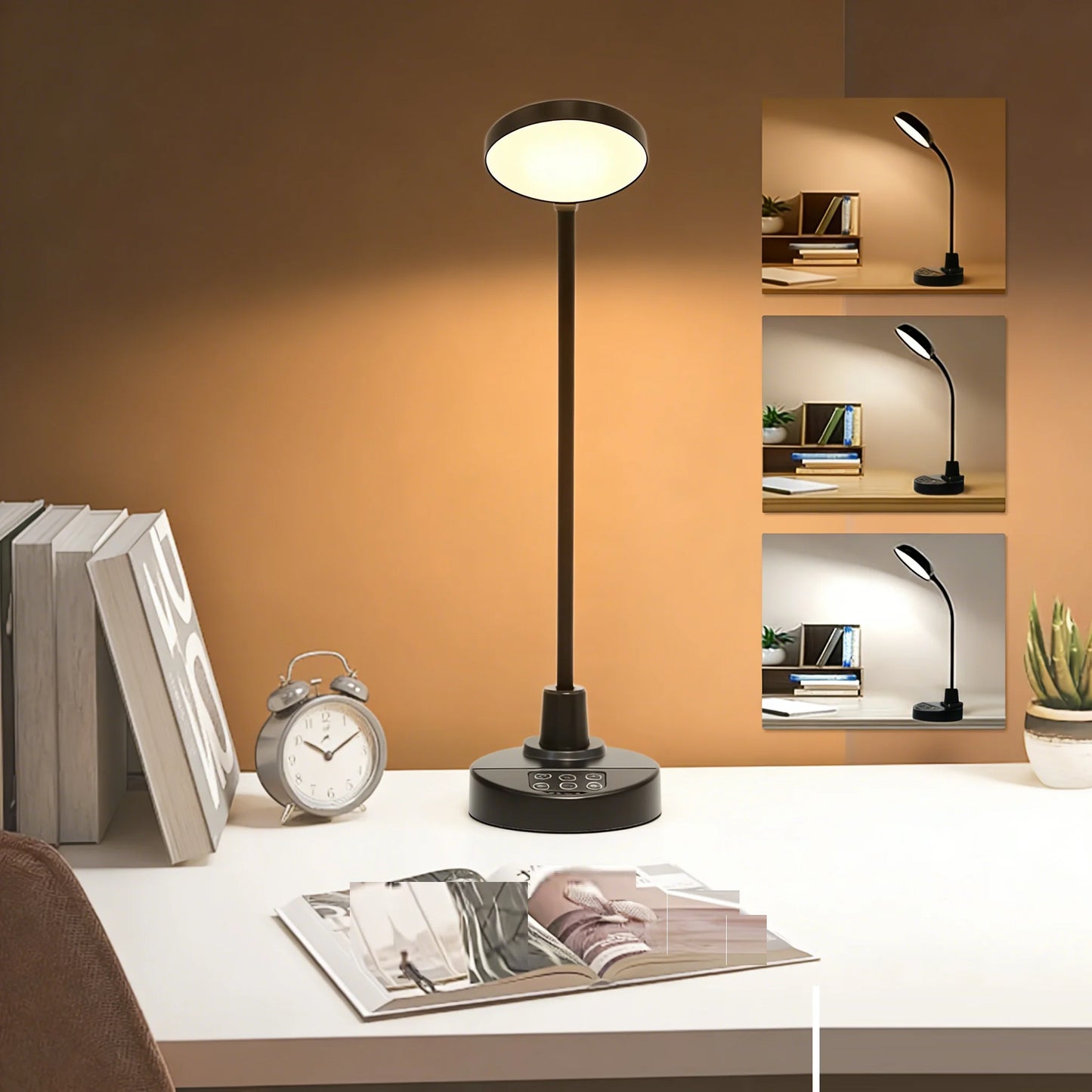 3.5 Inch LED Desk Lamp with USB Charging Port, USB Powered Dimmable 3 Color Temperatures 5 Brightness Levels 4 Timer Settings Flexible Adjustable Gooseneck Sturdy Base Eye-Caring Reading Light for Home Office Bedroom Study Li