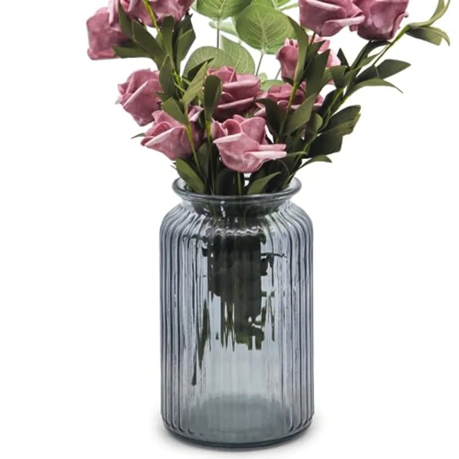 Glass Vase, 7.3 * 4.3in Vertical Line Geometric Faceted Design Flower Vase