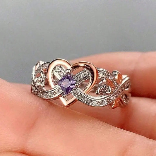 Cute Women's Fashion Heart Zirconia Wedding Ring Wedding Band Anniversary Gift Party Valentine's Day Engagement Women Jewelry Size 4-11#
