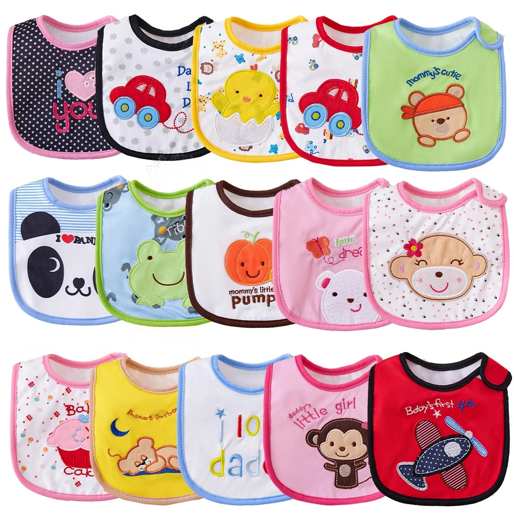 Random 5Pcs Soft Baby Adjustable Bibs Infant Bib Newborn Burp Cloths Bandana Scarf for Kids Boy Girls Feeding Saliva Towel