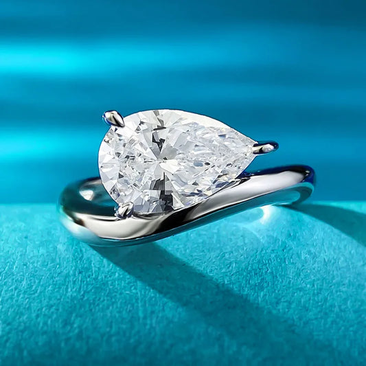 1 Piece S925 Sterling Silver with Teardrop Moissanite Ring for Men and Women |Gifts for Him |Gifts for Her |Birthday |Wedding |A