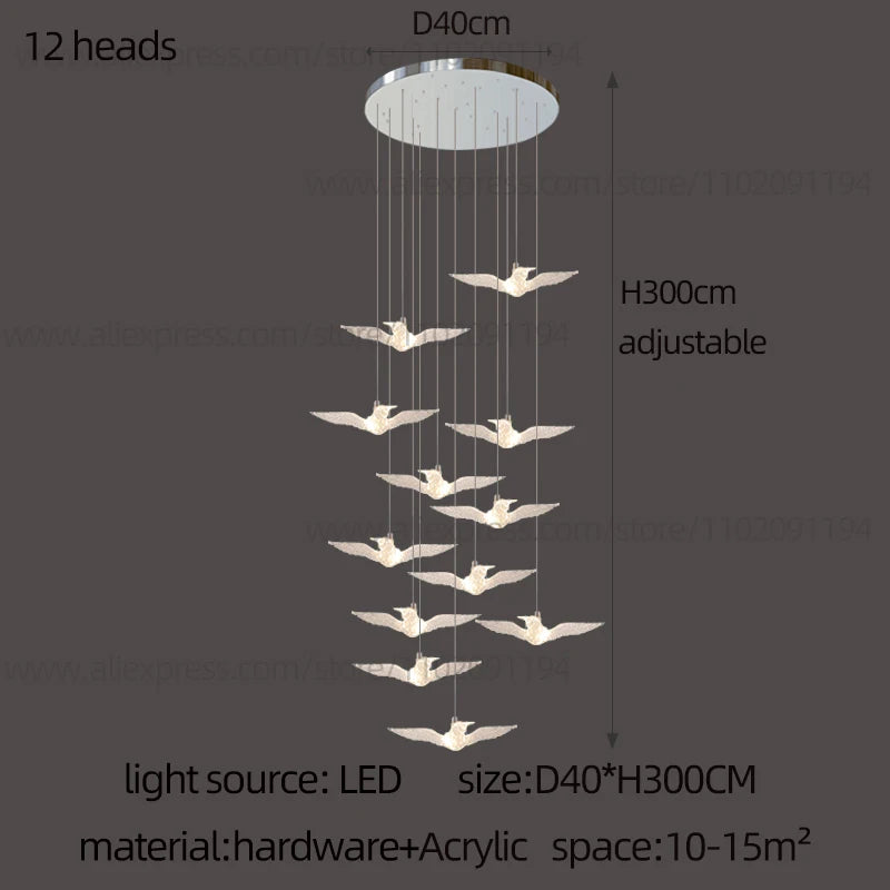 Led Bird Pendant Lamp Home Decoration Lighting Hanging Lamp Design Loft Living Room Showroom Apartment Ceiling Villa Chandelier