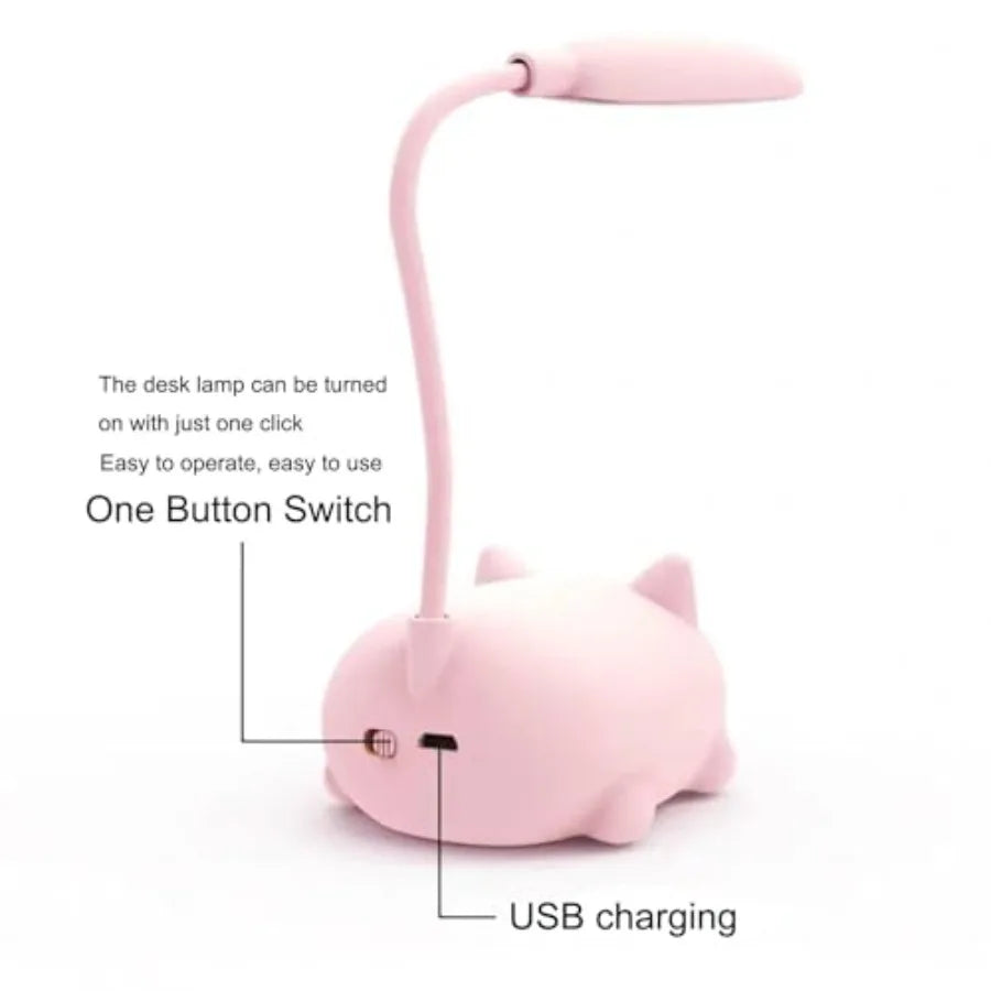 LED Desk Lamp for,Cute Cat Lamp USB Rechargeable Reading Light, Portable LED Table Light, Flexible Gooseneck Eye-Care Cartoons
