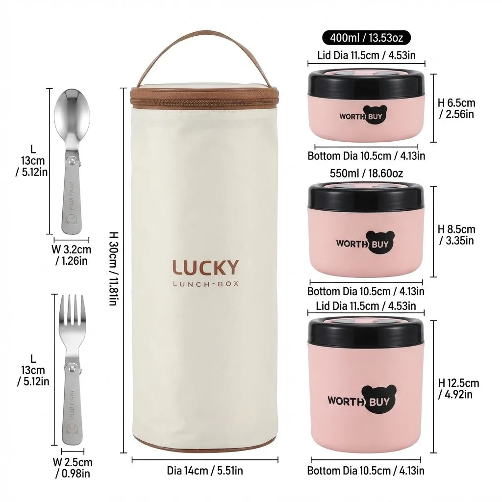 304 Stainless Steel Insulated Lunch Box With Handle Portable  Leak-proof Double Layer Bento Box For Kids Students Microwave Safe