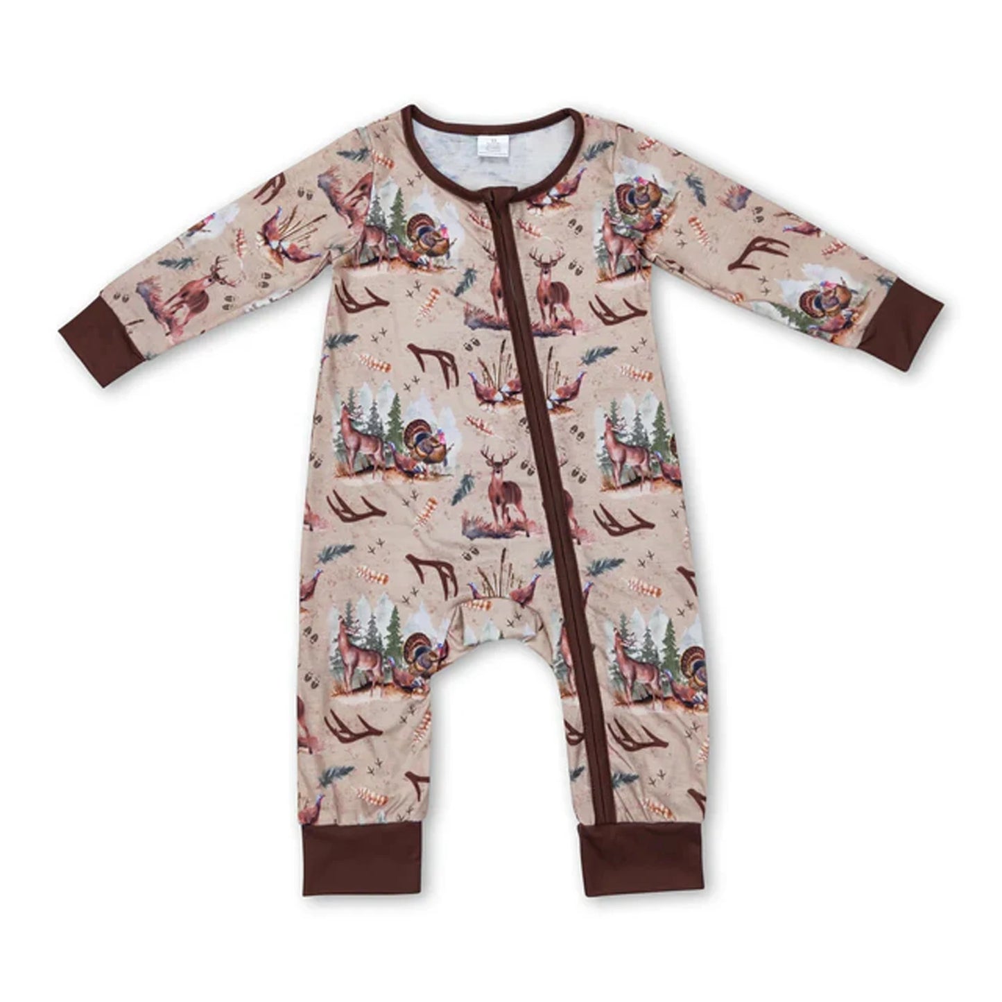 All Over Print Bamboo Baby Zipper Romper Long Sleeve Infant Sleeper Jumpsuit Hunting Camo Floral Newborn Sleepwear