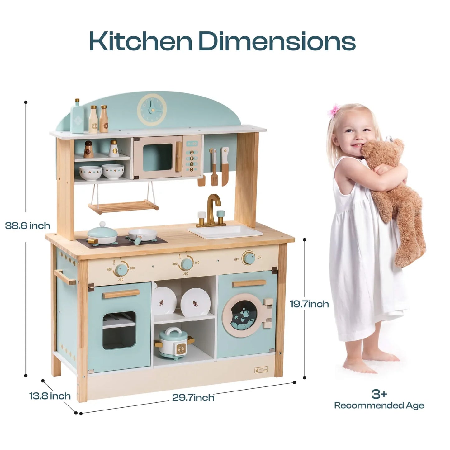 Kitchen Washer Playset Play Kitchen Fridge Refrigerator Play Toy Oven Wooden Kitchen Playset for Kids Age 3+Blue