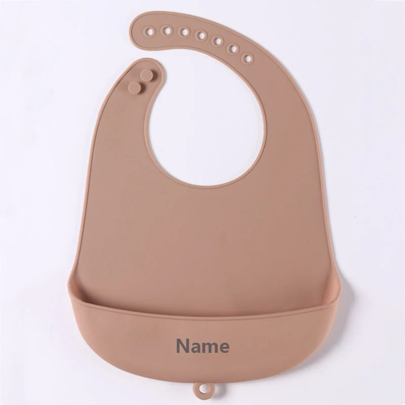 Personalized Name Printing Silicone Bib for Kids Easy-Clean Drool Catcher Boy Girl Holiday Gift Suitable for Infants