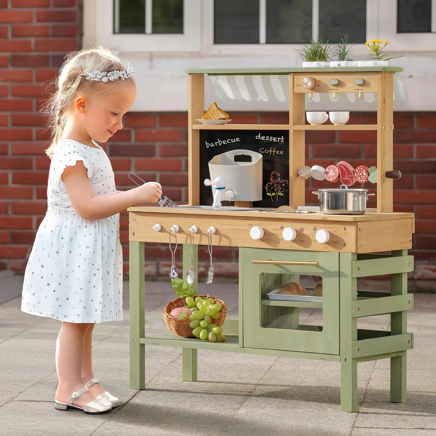 Robud Wooden Outdoor Mud Play Kitchen Outdoor Play Set with Realistic BBQ Drinks Station Ideal Birthday Gift for Kids Ages 3+