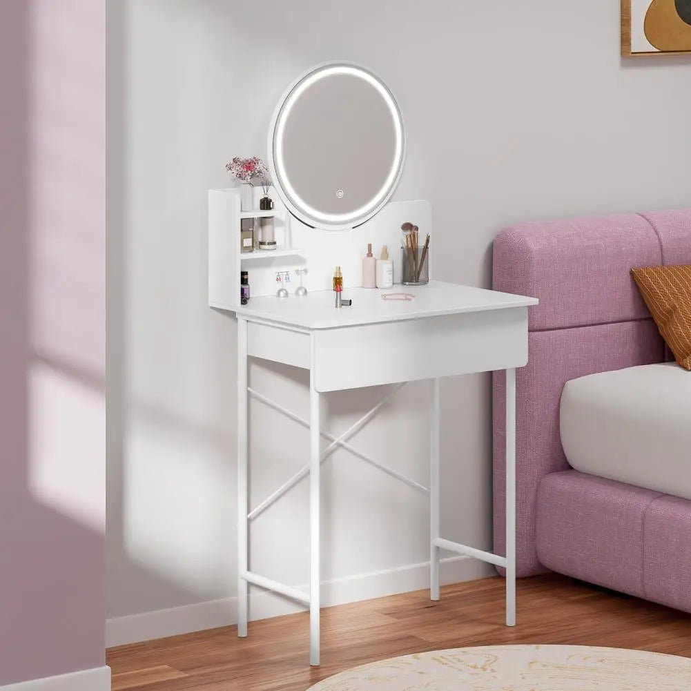 Vanity Table 3 Modes Brightness Adjustable Makeup Vanity Desk with LED Lighted Mirror Bedroom Dressing Table
