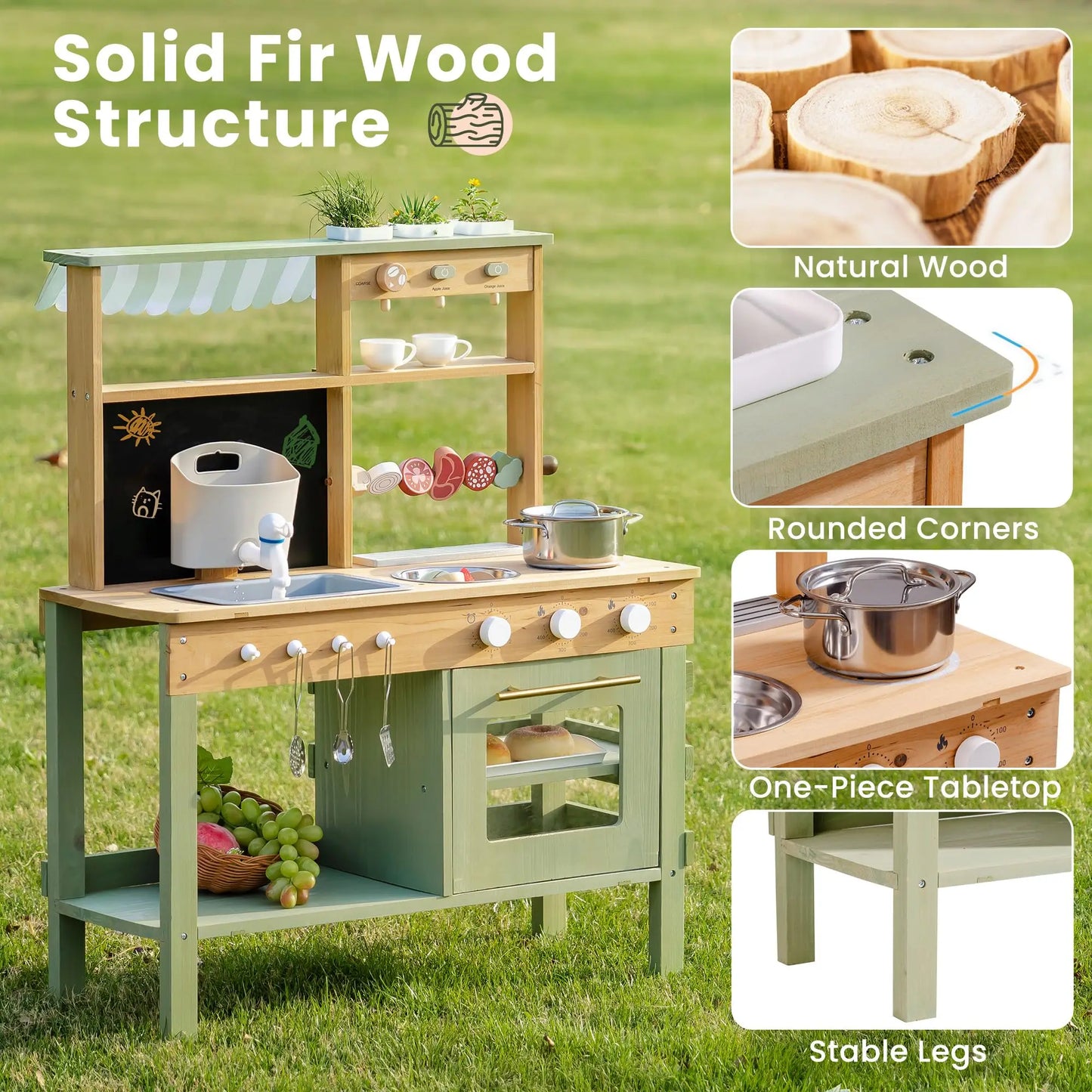 Robud Wooden Outdoor Mud Play Kitchen Outdoor Play Set with Realistic BBQ Drinks Station Ideal Birthday Gift for Kids Ages 3+
