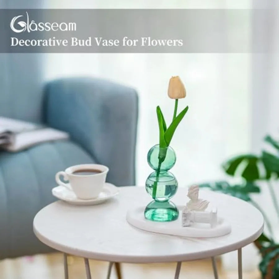 Glassseam Glass Vases for Flowers, Bud Vases for Decor, Cute Small Vase, Modern Aesthetic Vase, Unique Round Flower Vase, Decor