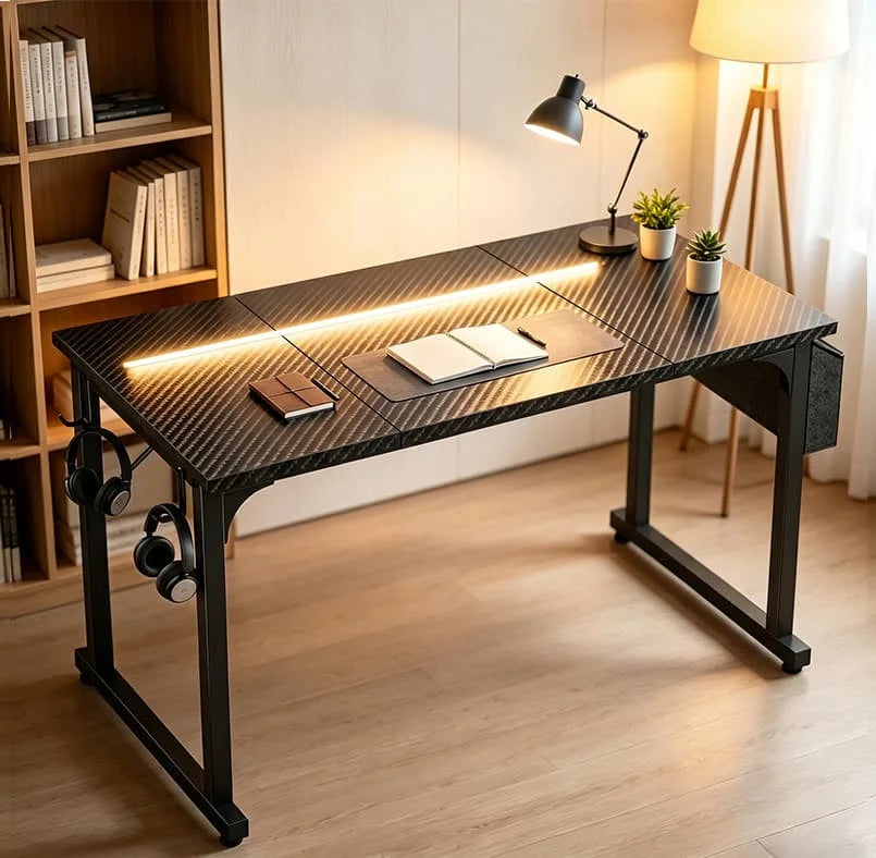 EnHomee 31.5" RGB LED Vanity Desk Waterproof Writing Desk with Headphone Hook & Storage Bag, Metal Frame Home Office Table for Bedroom Dorm