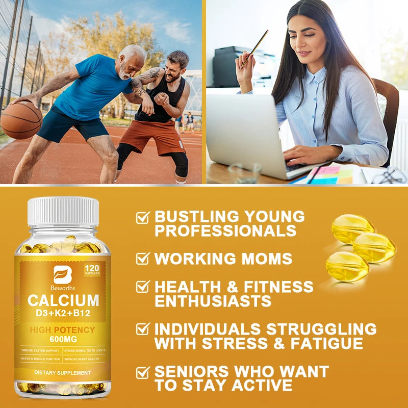 4in1 Vitamin D3 Calcium Capsules for Bone Strength Heart Health Immune Support Nerve and Muscle Function Health