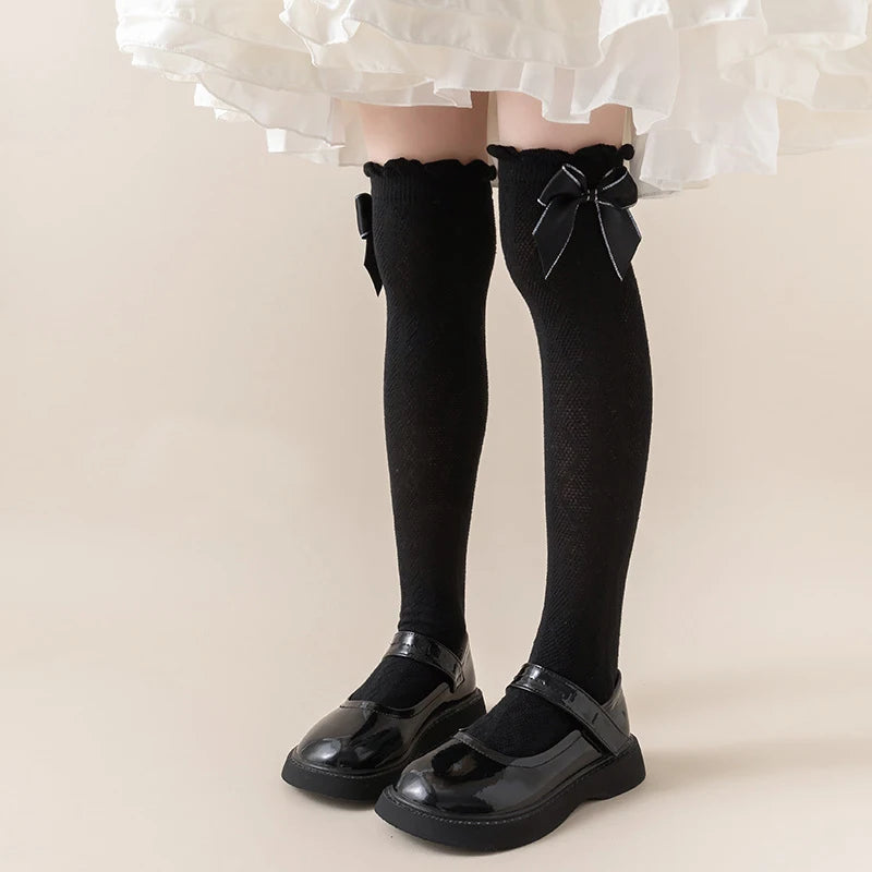 1pcs Girls Knee High Socks Spring Summer Baby Kids Toddlers Long Soft Cotton Socks Student Lace Bow Childrens Lolita Style Socks