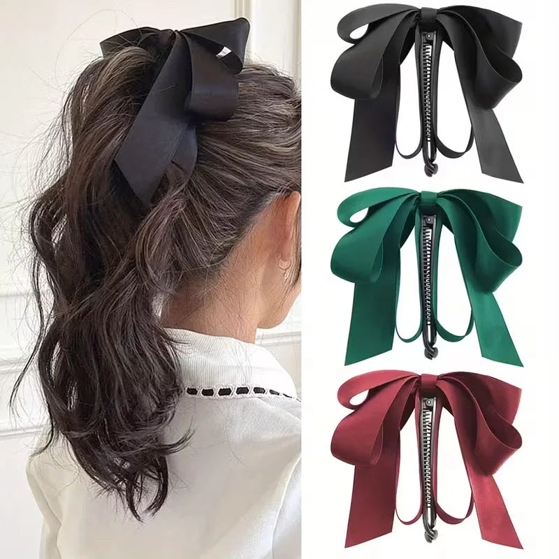 High end satin bow tassel hair clip Y2K style hairstyle decoration ponytail accessory for women Valentine's Day gift