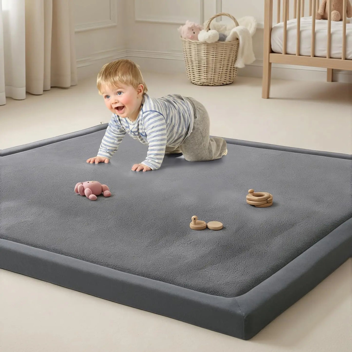 Goyuu Baby Play Mat for Floor Playpen Mat 1.3" Thick Elasti-Foam Padded Cushioning Non-Slip Playroom Tatami-Style Nursery Mat for Tummy Time & Crawling for Babies Toddlers Infants
