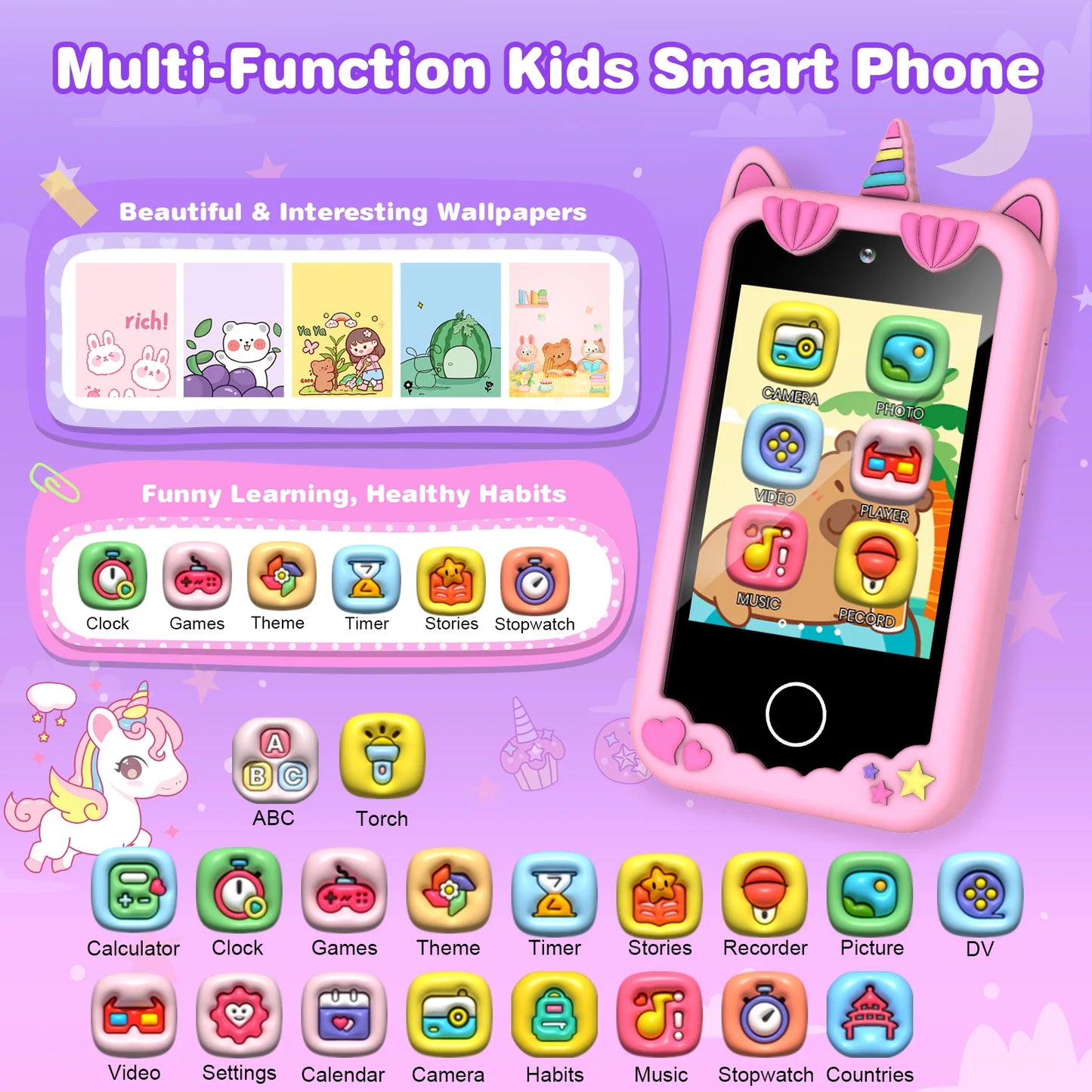 M SANMERSEN Kids Smart Phone for 3-6 Year Olds – 2.8" Touchscreen, Dual Camera, 28 Learning Games, MP3 Music Player, 32GB SD Card – Educational Toddler Phone Toy for Boys & Girls