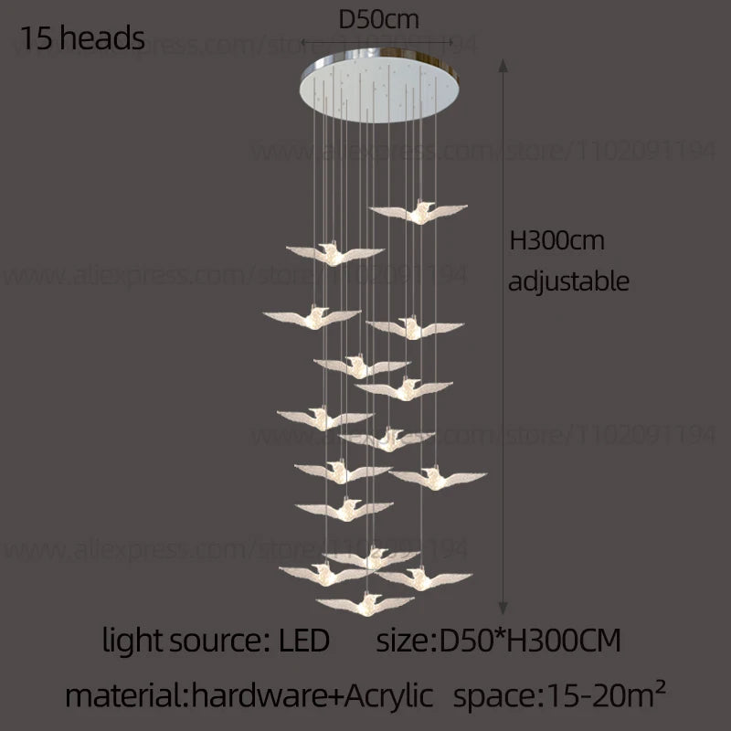 Led Bird Pendant Lamp Home Decoration Lighting Hanging Lamp Design Loft Living Room Showroom Apartment Ceiling Villa Chandelier