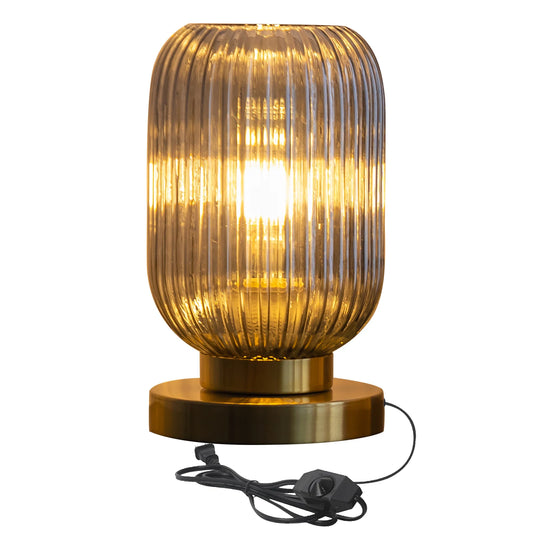 HSMKL Modern Ribbed Glass Table Lamps Mid Century Bedside Light Small Nightstand Lamp with Plug-in Style for Bedroom Living Room