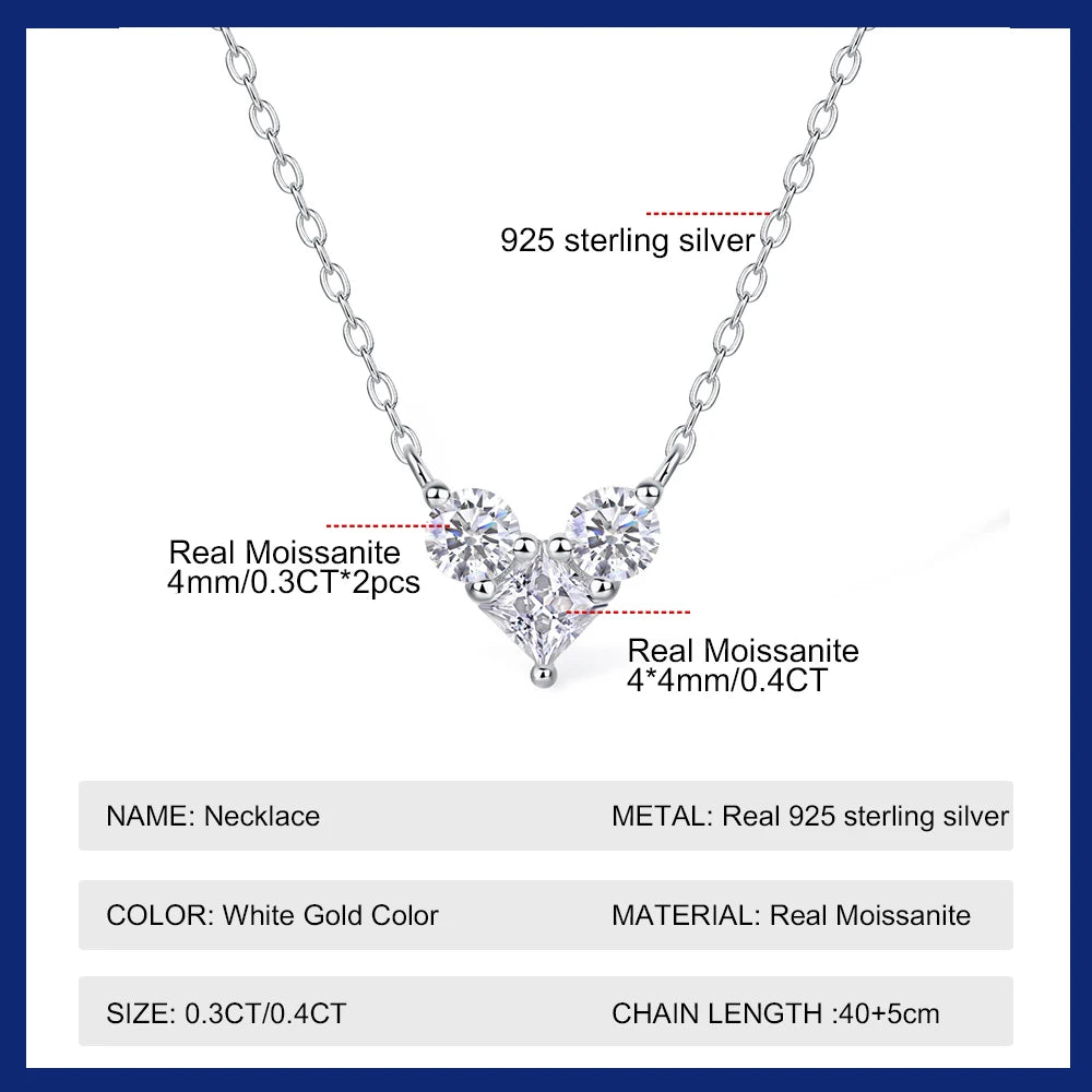 Sweetrain 4mm Princess Cut Moissanite Necklace 925 Sterling Sliver Chain Plated 18k White Gold Heart Necklace for Women Jewelry
