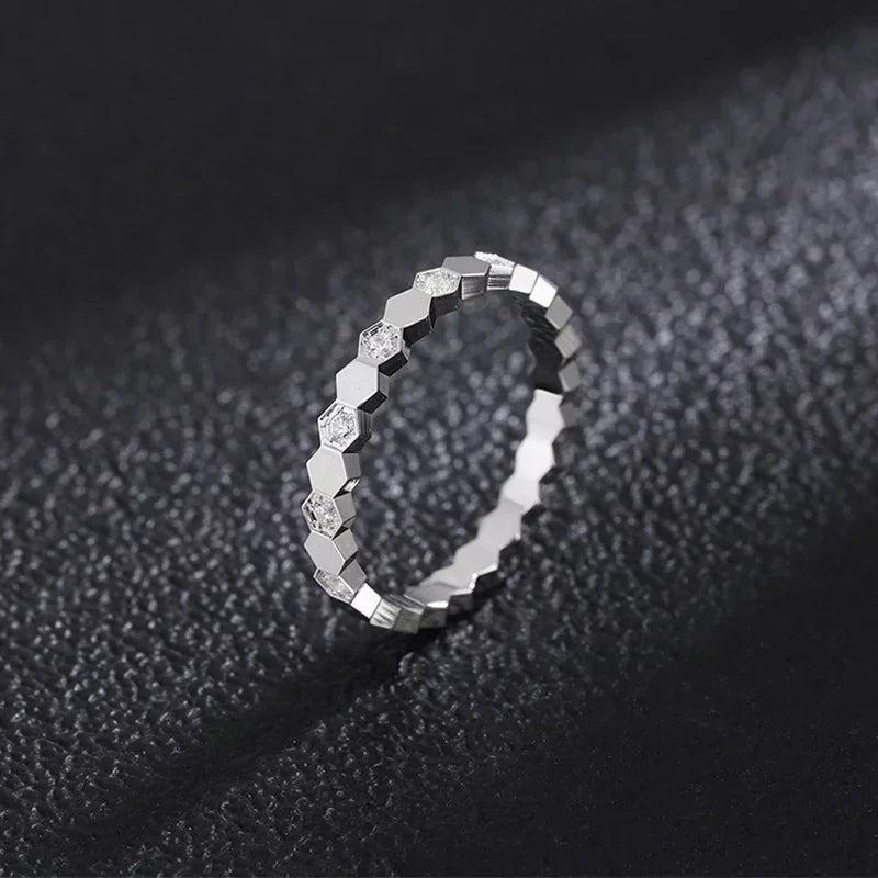 High Quality 925 Sterling Silver Honeycomb Ladies Classic Stacked Fashion Bee My Love Ring Trend Brand Wedding Fine Jewelry Gift