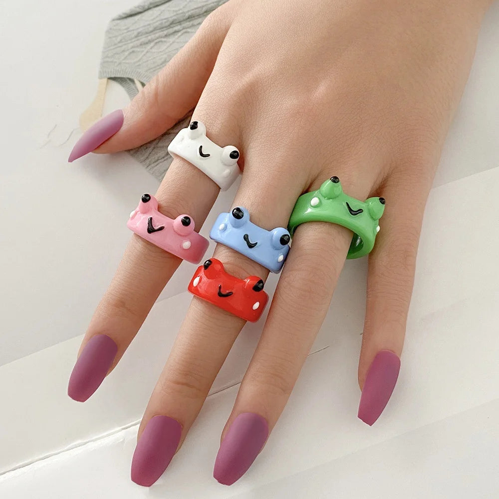 10/20/30/50Pcs/Lot Fashion Lovely Colorful Bear Frogs Resin Rings Girl Cute Funny Animal Finger Jewelry Party Gifts Mixed Style