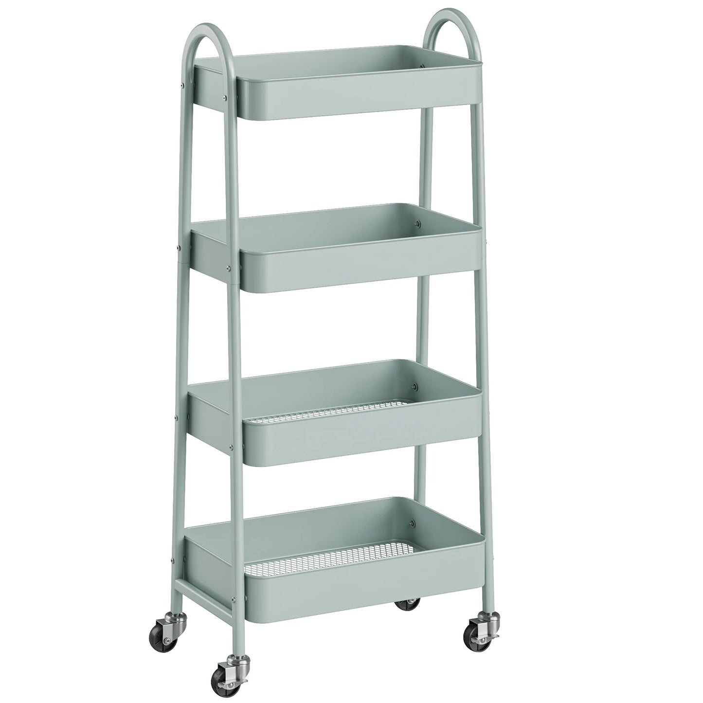 MCQ 4 Tiers Mobile Metal Frame Kitchen Cart Rolling Storage Shelf with Lockable Caster Wheels Organization Utility Cart for Livingroom Kitchen Narrow Places ﻿