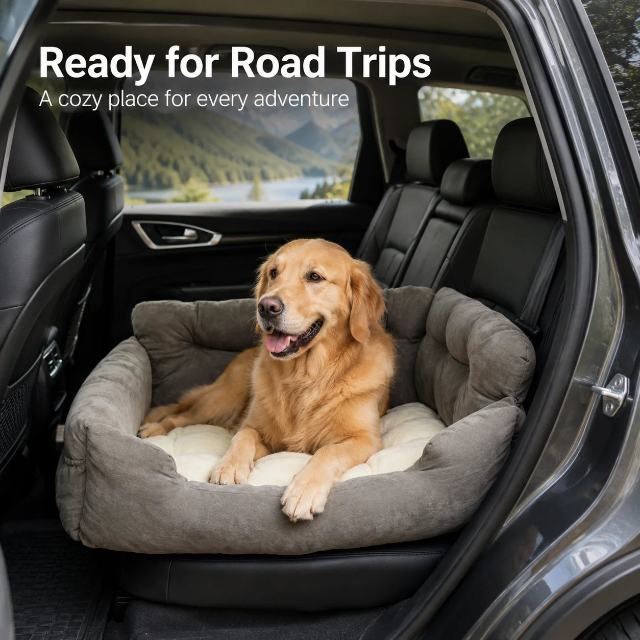 Pet Car Seat, Portable Dog Booster Seat with Safety Leash & Storage Pockets, Waterproof Travel Cat Bed for Small/Medium/Large Dogs