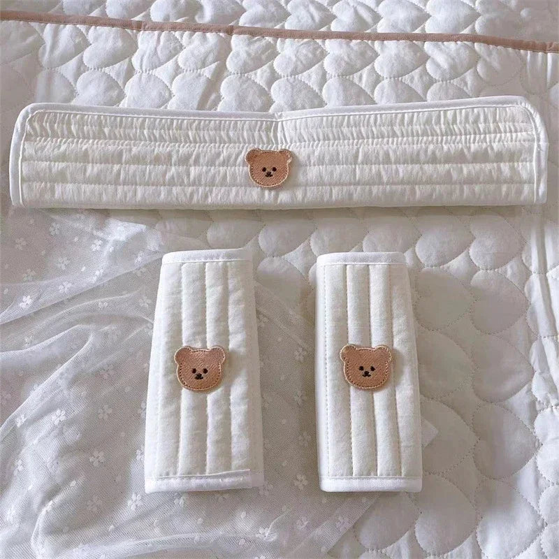3pcs Baby Stroller Front Armrest Protective Cover Cotton Trolley Towel Children's Drool Towel Kids Seat Bib Stroller Accessories