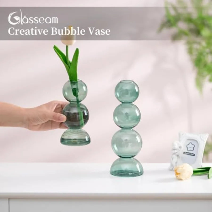 Glassseam Glass Vases for Flowers, Bud Vases for Decor, Cute Small Vase, Modern Aesthetic Vase, Unique Round Flower Vase, Decor