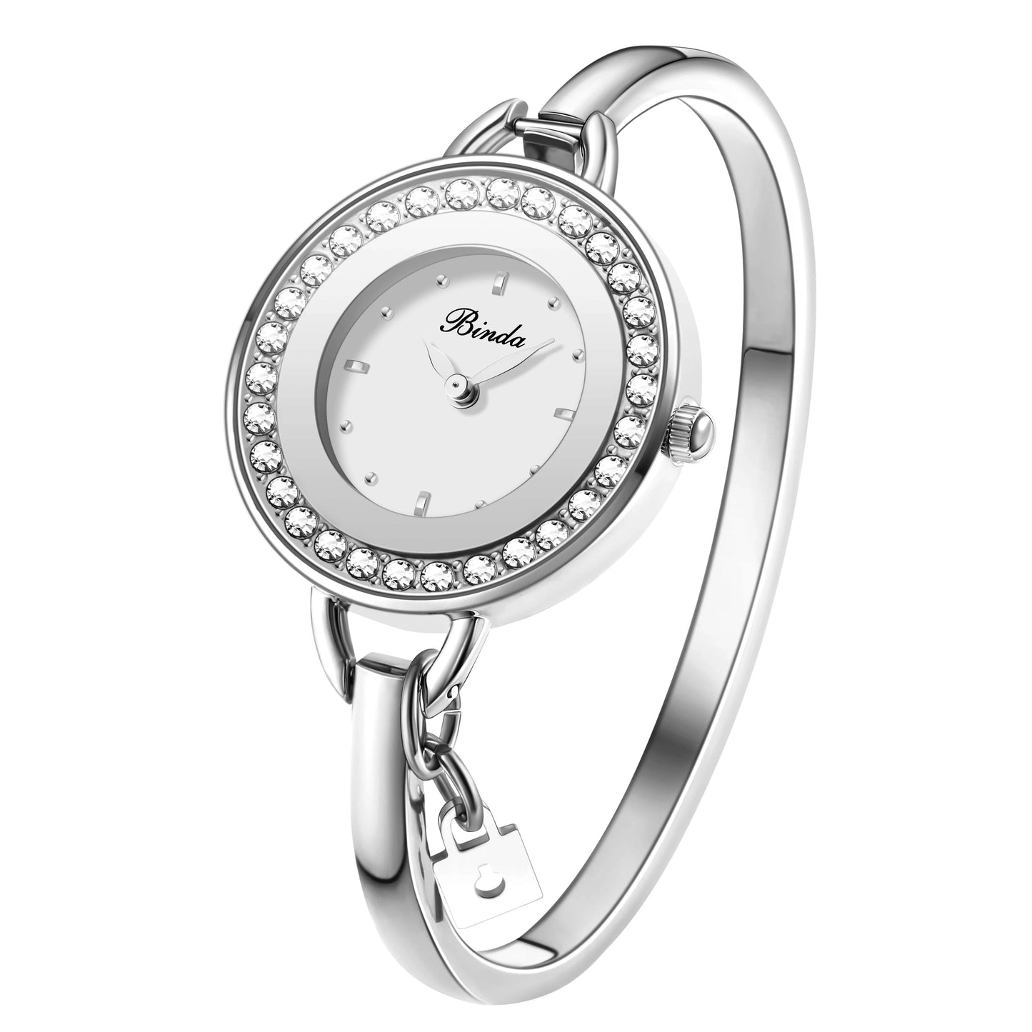 BINDA Women’s Elegant Waterproof Stainless-Steel Quartz Watch – Rainbow Gold Bracelet, Round Delicate Dial, Perfect for Daily