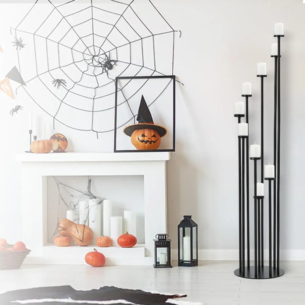 2Pcs Black 9 Arm Floor Candle Holder Candelabra, Tall Floor Stand For Wedding Ceremony Dinner Party Home Decor Formal Event
