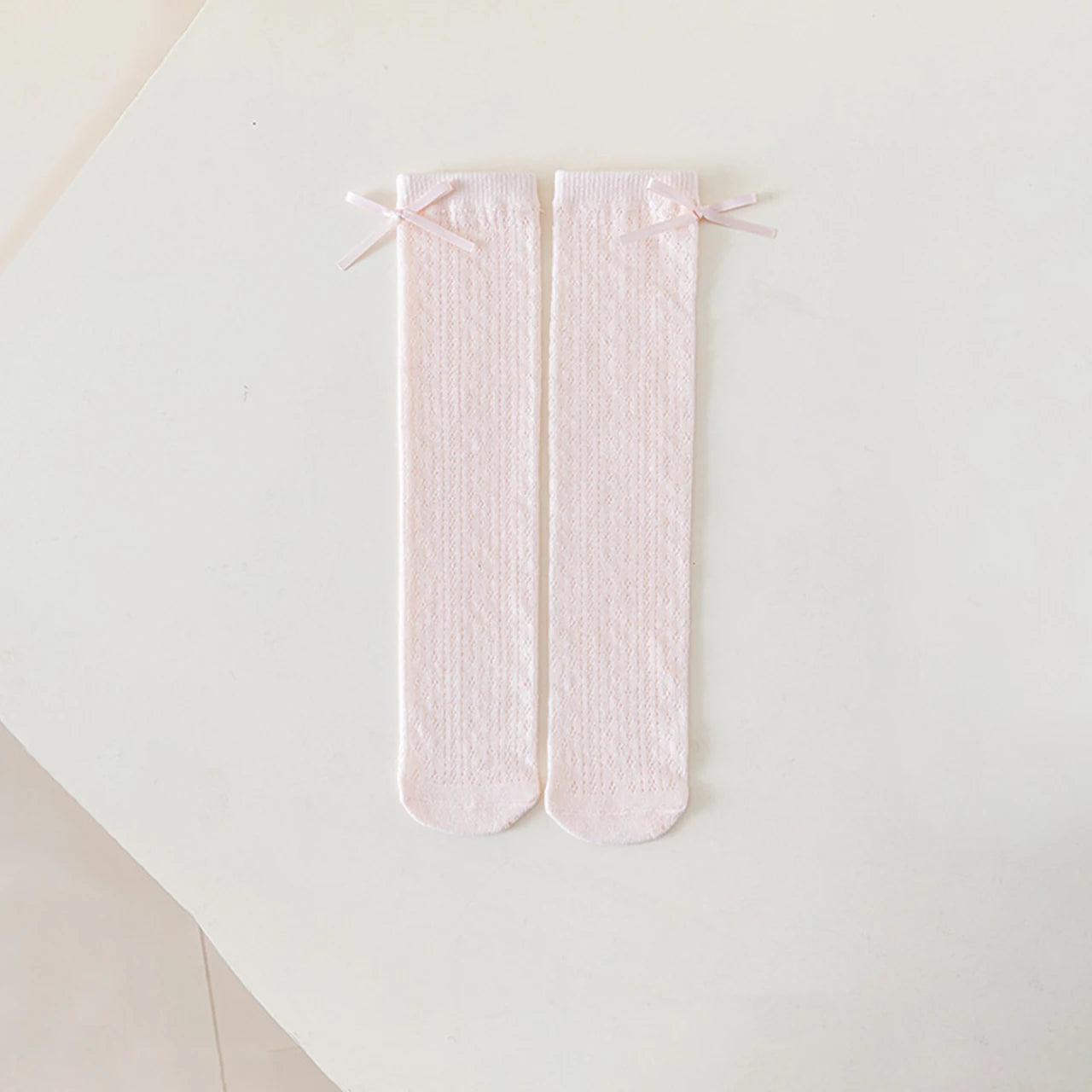 Japanese Hollow Bow Socks for Girl Summer Mesh Breathable Knee High Socks Solid Color Princess Kids Calf Socks 3-10 Years