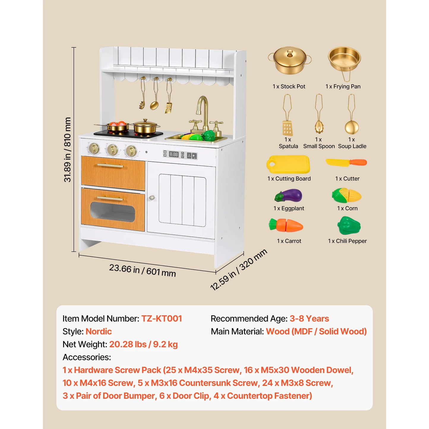 SucceBuy Wooden Kids Kitchen Playset with Lights Sounds & Cookware Accessories Pretend Play Kitchen Toy Set for Toddlers Girls