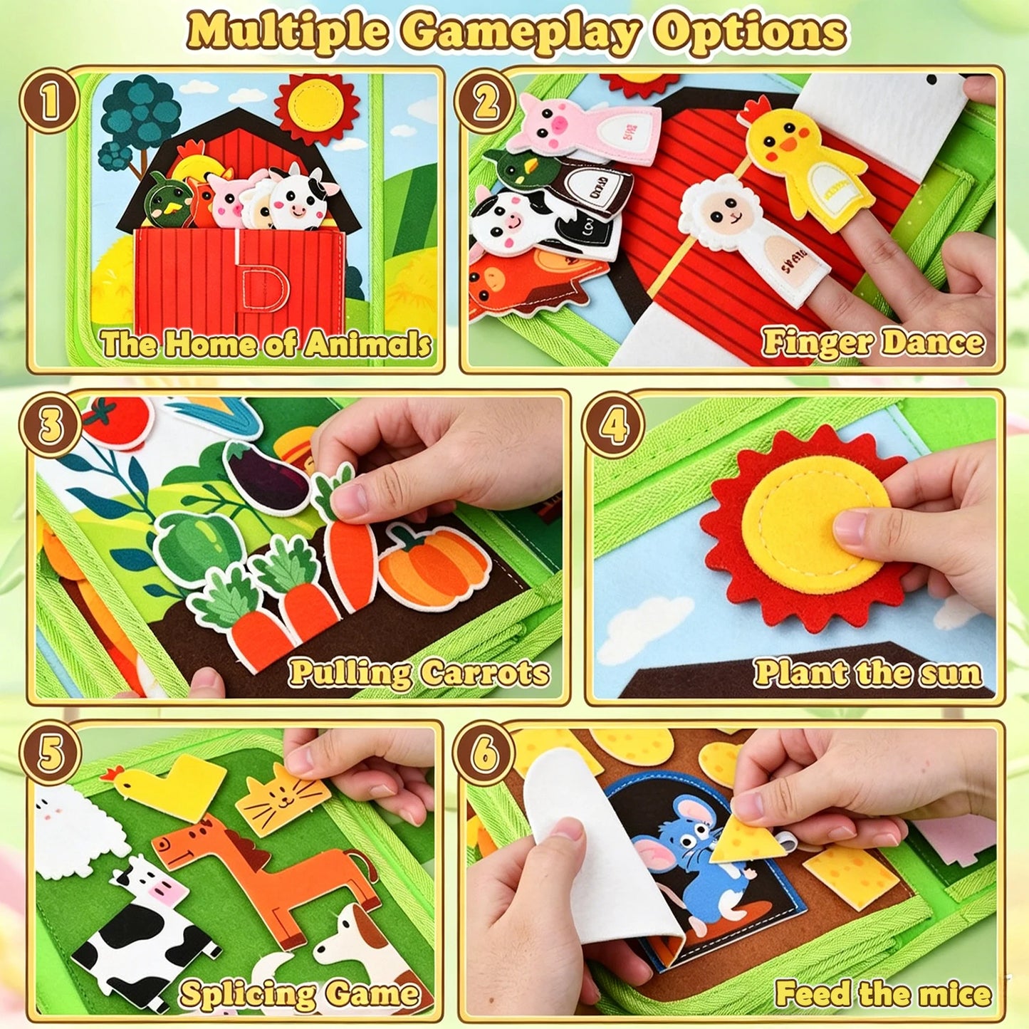 Children's baby early education intelligence learning baby toys felt learning board, busy board, busy book, cloth book, including life skills, alphabet, numbers, shapes colors, animals, weather, toddler travel toys, birthday