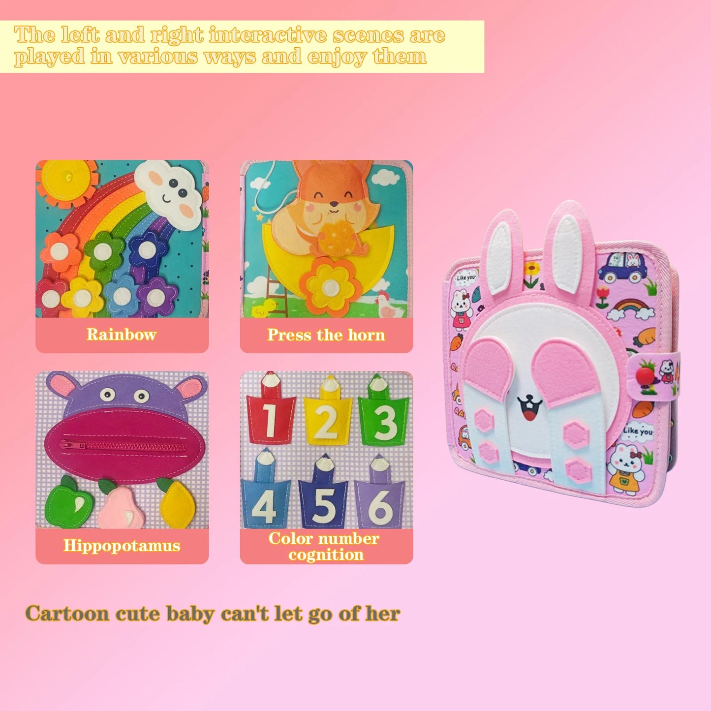 Children's baby Early Education Intelligence Learning baby Toys Felt Learning Board, Busy Board, Busy Book, Cloth Book, Including Life Skills, Alphabet, Numbers, Shapes Colors, Animals, Weather, Toddler Travel Toys, Birthday