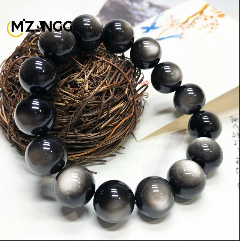 Natural Silver Obsidian Bracelet Men's and Women's Models Double Cat Eyes Silver Obsidian Gold Obsidian Lucky Amulet Hand String