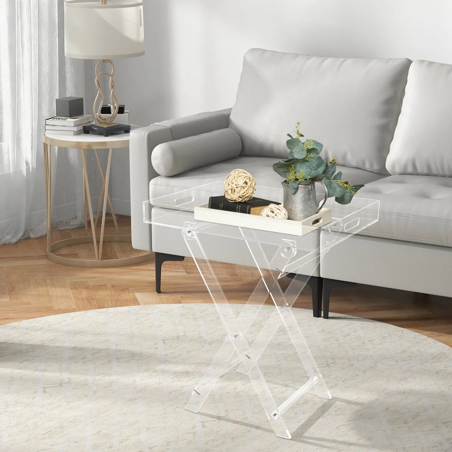 Acrylic Folding Tray Table, Clear Small Folding Tray, Space Saving Side Table for Living Room Bedroom Kitchen, Coffee TV Desk