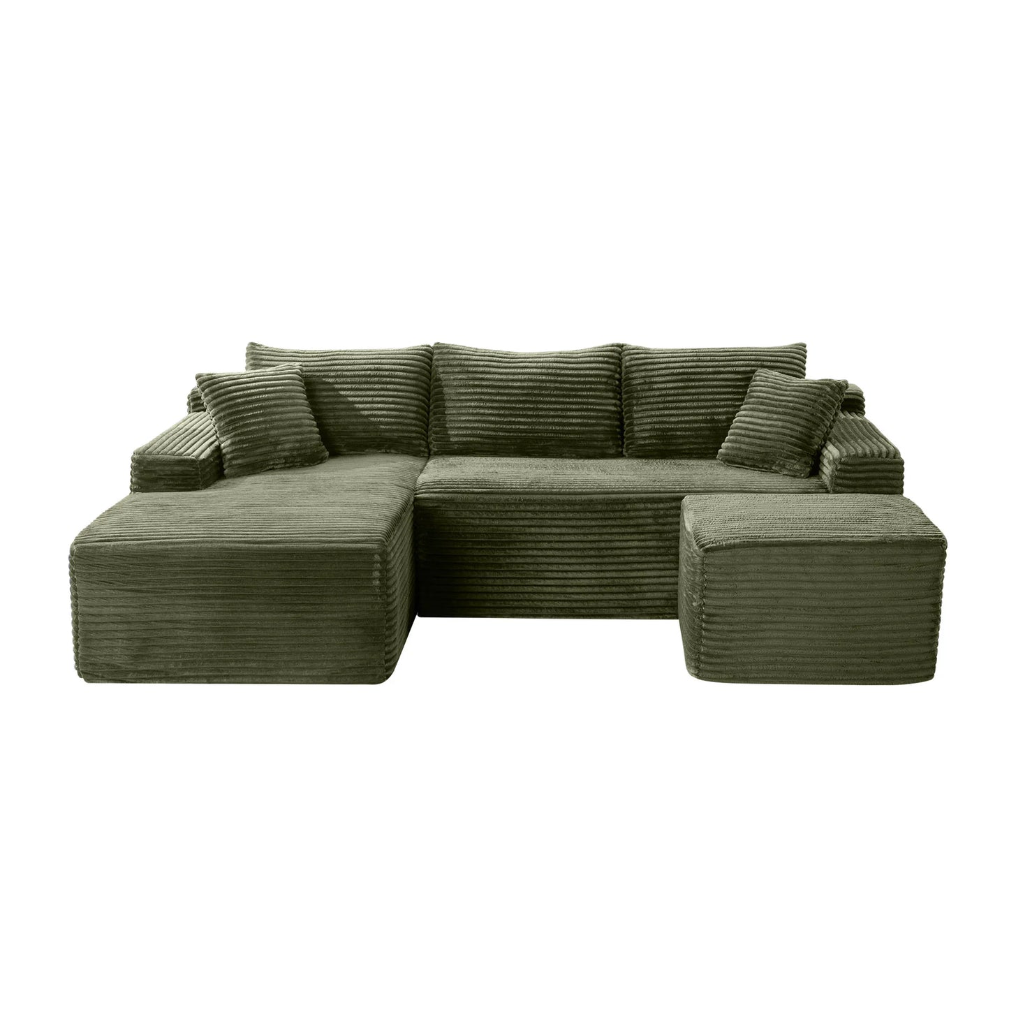 94.5" U-Shaped Sectional Sofa with Deep Seat, No Assembly Modular Cloud Couch in Corduroy Fabric with Ottoman, Space-Saving Sleeper for Living Room Bedroom Apartment