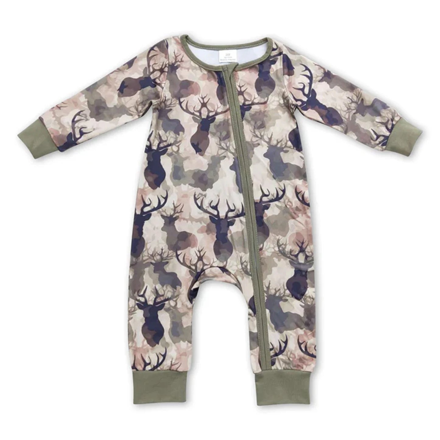 All Over Print Bamboo Baby Zipper Romper Long Sleeve Infant Sleeper Jumpsuit Hunting Camo Floral Newborn Sleepwear