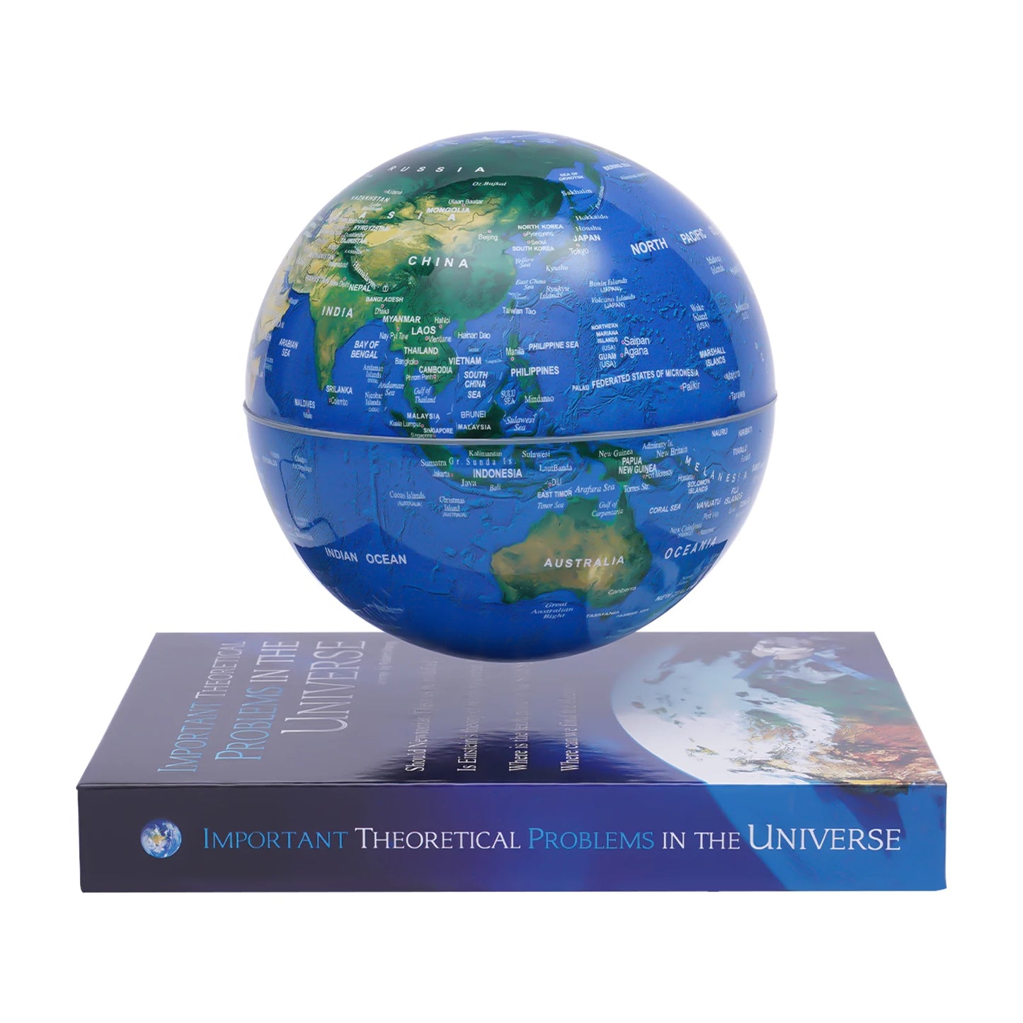 Magnetic Levitation Floating Globe 6 Inch Dark Blue ABS Book Base 100-240V Auto Rotating Geographic Globe Gradient Color LED Light 3-5W Low Power LED Levitating World Map Lamp For Home Office Kids Classroom