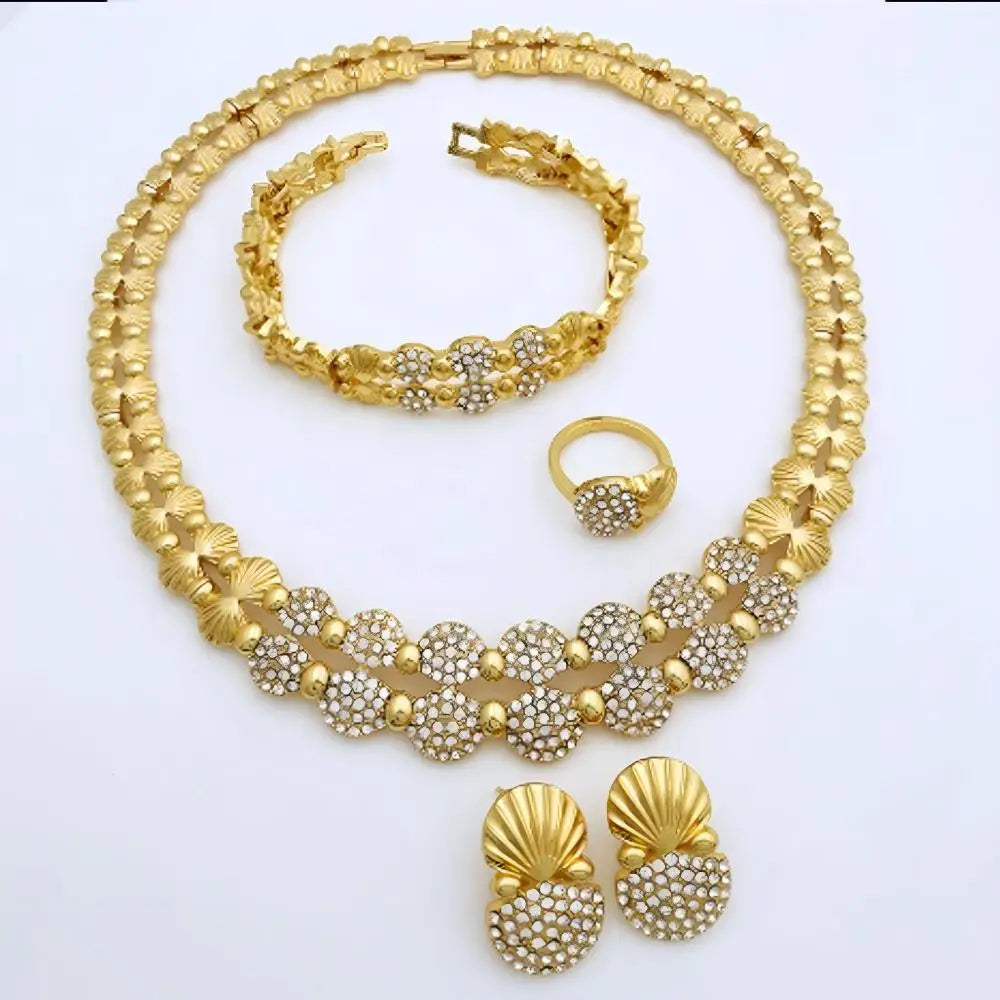 GZJPEI Fashion Women Jewelry Set Multi Layer White Zircon Necklace Bracelet Elegant Shell Earring Ring For Women Party Jewelry Birthday Gift Anniversary Gift 2026 Trendy