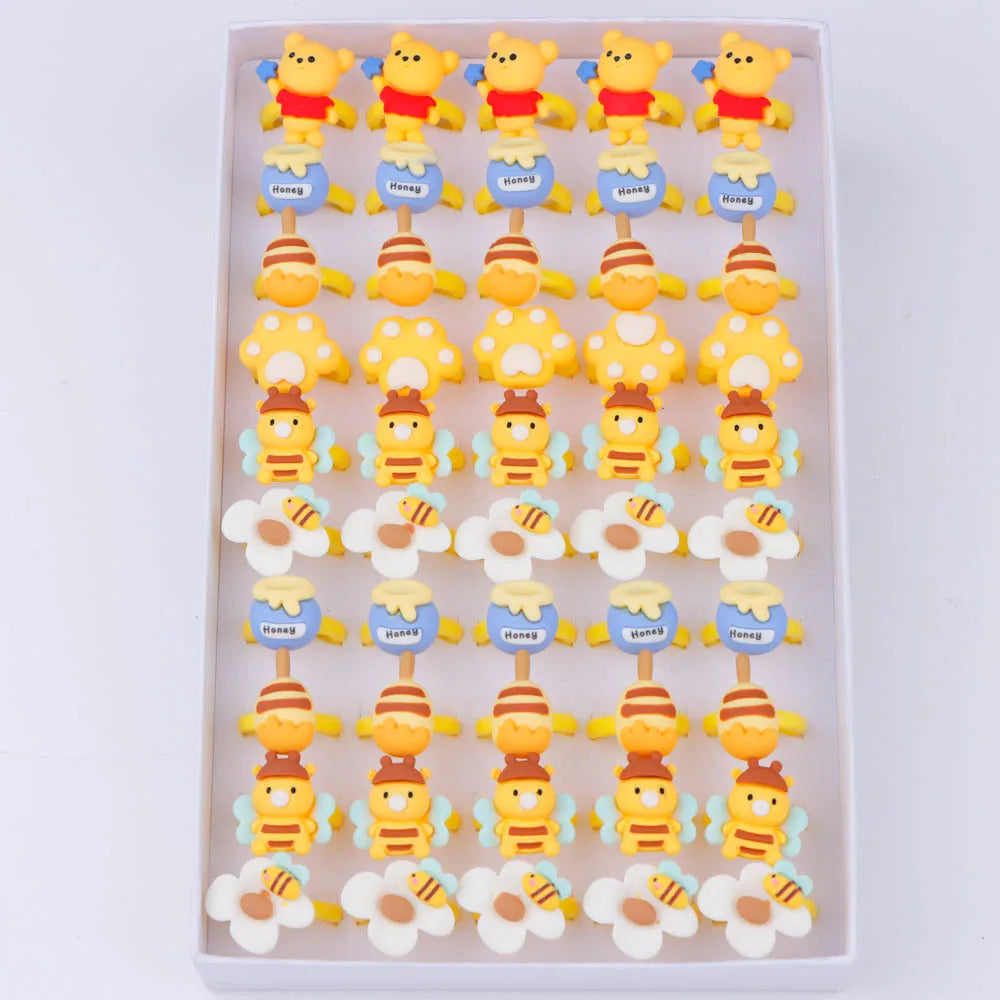 10/20/30/50Pcs/Lot Fashion Lovely Colorful Bear Frogs Resin Rings Girl Cute Funny Animal Finger Jewelry Party Gifts Mixed Style