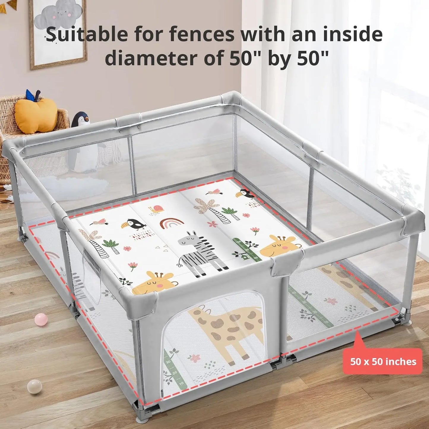Baby Play Mat for 59''x 59''Playpen,Reversible,0.8 in Thick Waterproof Playmat,Anti-Slip Floor Playing Mats