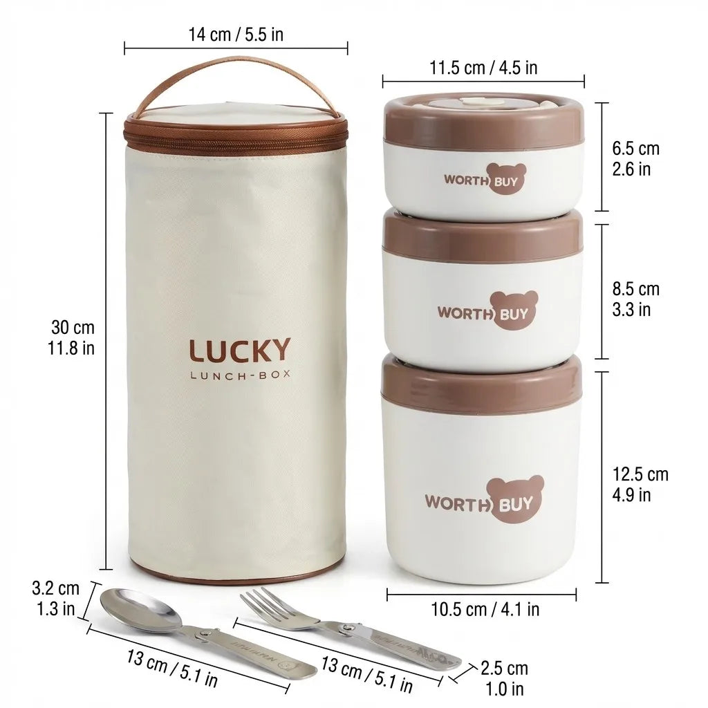304 Stainless Steel Insulated Lunch Box With Handle Portable  Leak-proof Double Layer Bento Box For Kids Students Microwave Safe