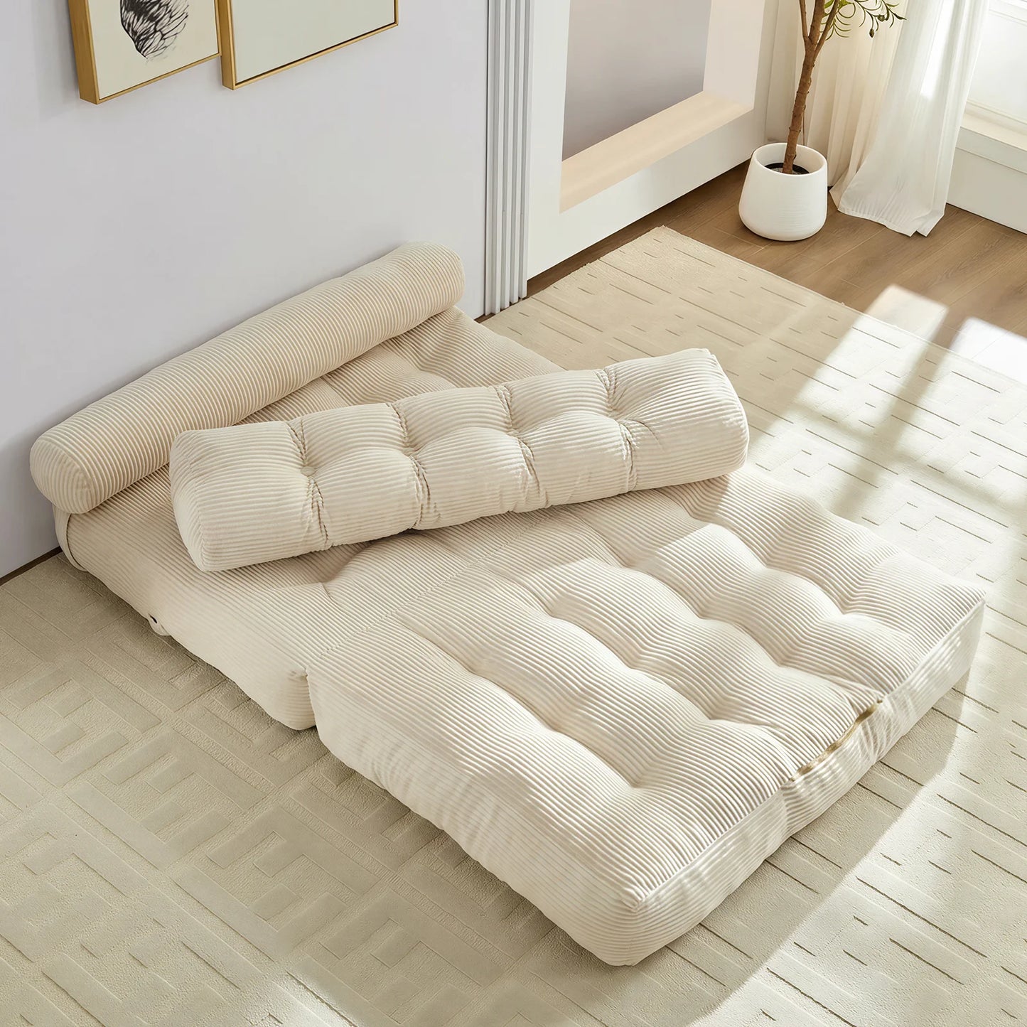 52 Inch Width Foldable Sofa Bed Convertible Sleeper Chair With Support Backrest Pillow Comfort Fold Out Mattress Floor Lounger For Living Room Bedroom